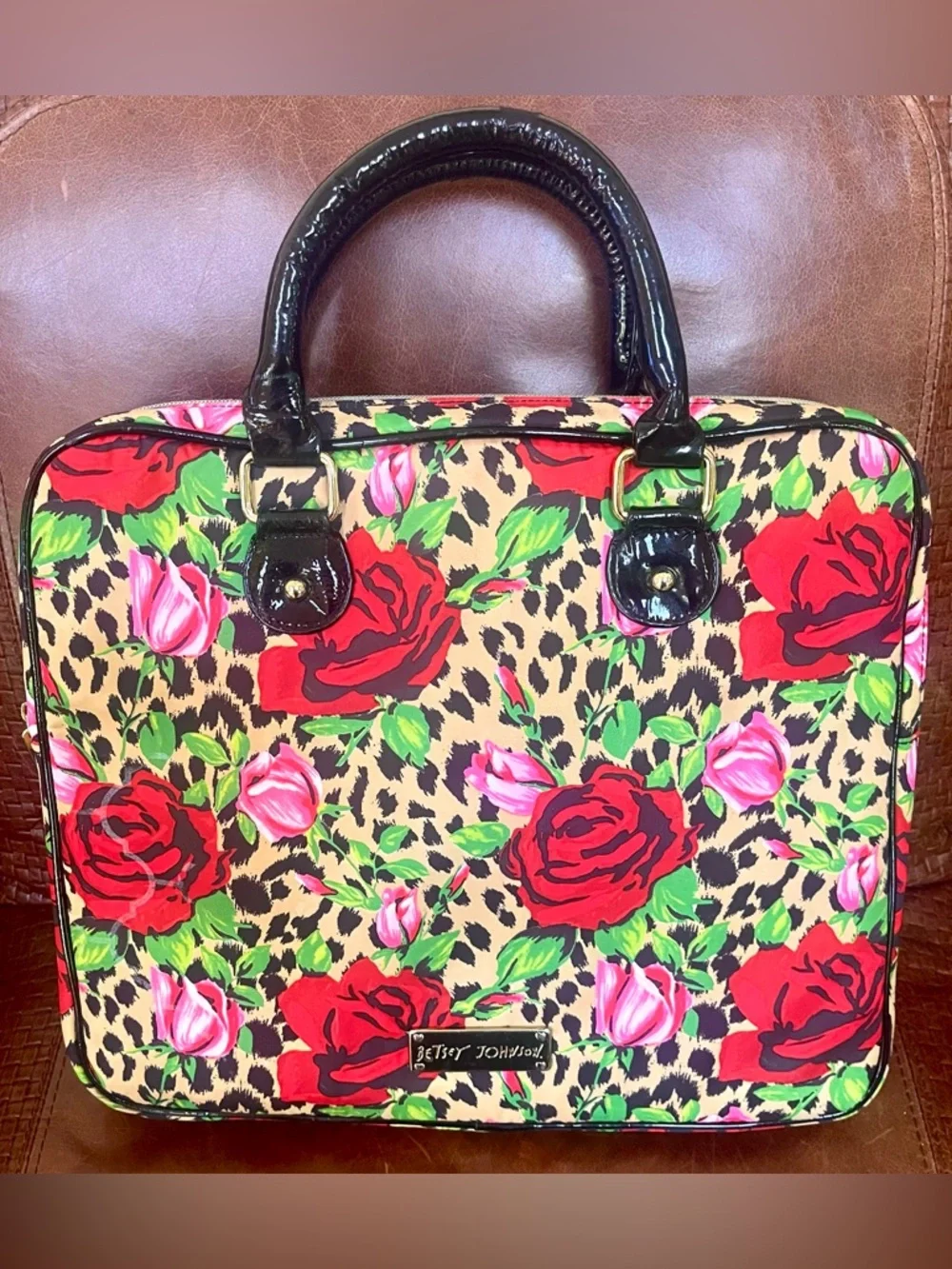 Betsey Johnson Vibrant Floral Red Roses & Leopard Print Laptop & Satchel Bag